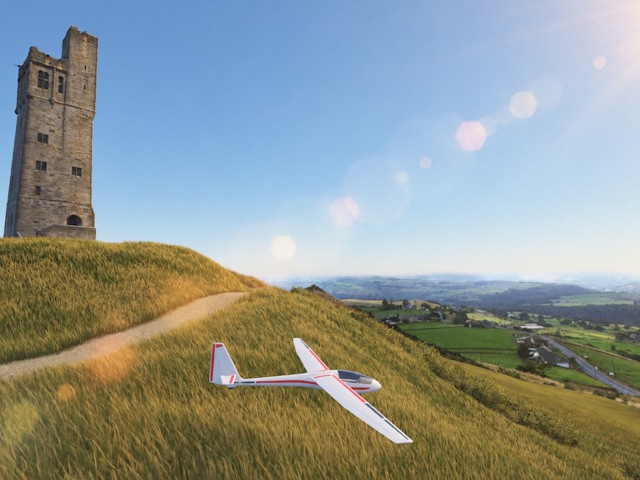 RC Glider Sim — a radio-controlled glider prototype where you soar above an alpine slope